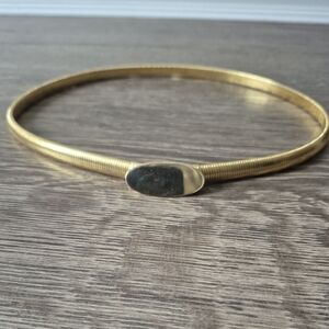 Vintage Gold Tone Metal Stretch Belt Oval Buckle Detail 26 Inches Length